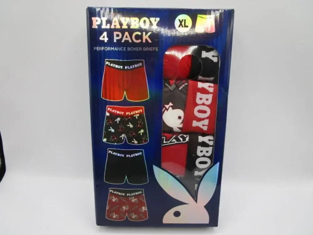 Playboy 4 Pack Performance Moisture Wicking Red Black Men's XL Boxer Briefs